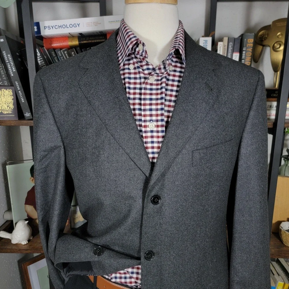 Hart Schaffner‎ Marx Men's Flannel Sport Coat Blazer Three Button Gray Wool 42R